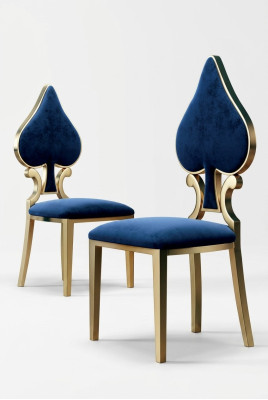 Blue-Gold Dining Room Chair Modern Single Seater Upholstered and Wood Chairs