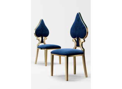 Blue-Gold Dining Room Chair Modern Single Seater Upholstered and Wood Chairs