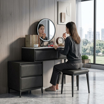 Bedroom dressing table vanity black and drawers chair