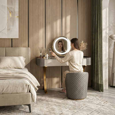Beige dressing table, designer vanity tables, luxurious drawers, wooden furniture