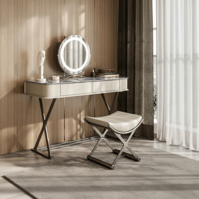 Beige Makeup Table Design Bedroom Furniture Luxury Wooden Makeup Tables