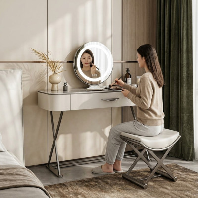 White dressing table with mirror Designer cosmetic table with drawers