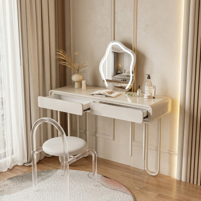 White dressing table with drawers, luxury vanity table