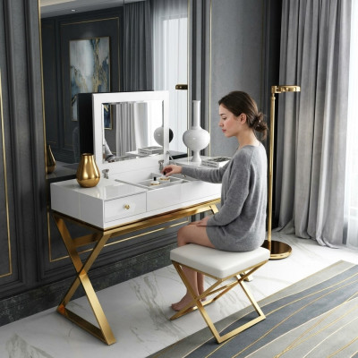 Modern white bedroom dressing table with drawers wood furniture