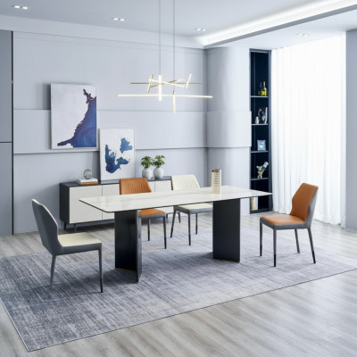 White tabletop designer dining room furniture 4x faux leather chairs luxury set