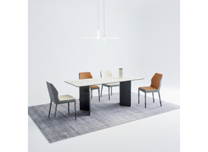 White tabletop designer dining room furniture 4x faux leather chairs luxury set