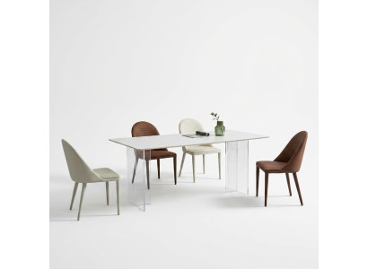 White dining table dining table 6x chairs designer single-seater 7-piece set