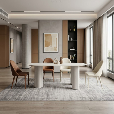 White dining room set Designer dining table 6x upholstered chairs luxury set