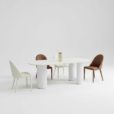 White dining room set Designer dining table 6x upholstered chairs luxury set