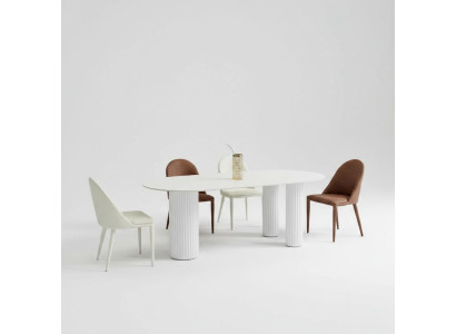 White dining room set Designer dining table 6x upholstered chairs luxury set