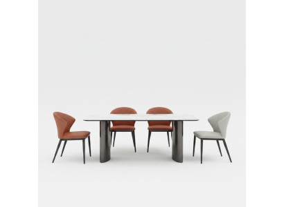 Dining room furniture white dining table 4x faux leather chairs luxury single-seater