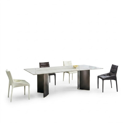 Large Dining Room Set Rectangular White Dining Table 4 Textile Chairs 5-piece