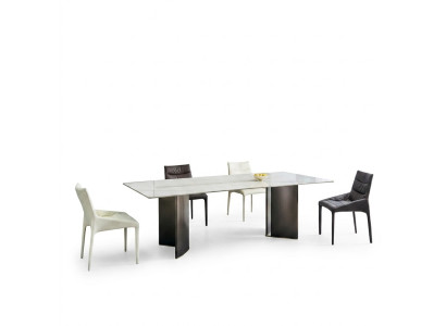 Large Dining Room Set Rectangular White Dining Table 4 Textile Chairs 5-piece
