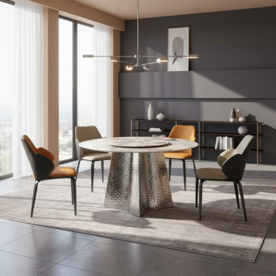Modern dining group designer dining table 4x faux leather chairs luxury 5-piece set