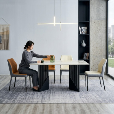 Dining set dining room table designer 6x faux leather chairs dining table 7-piece set