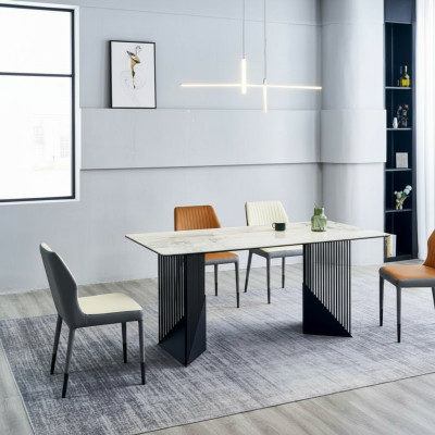 Dining set dining room table designer 6x faux leather chairs dining table 7-piece set