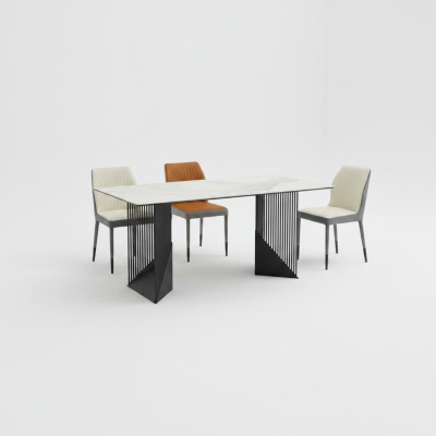 Dining set dining room table designer 6x faux leather chairs dining table 7-piece set