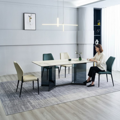 Modern dining set designer dining table 6 upholstered chairs 7-piece set