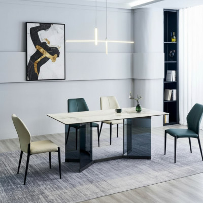 Modern dining set designer dining table 6 upholstered chairs 7-piece set
