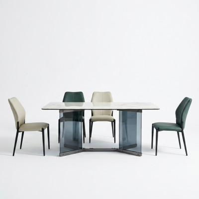 Modern dining set designer dining table 6 upholstered chairs 7-piece set