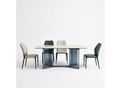 Modern dining set designer dining table 6 upholstered chairs 7-piece set