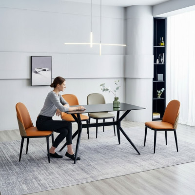 Dining room set designer dining table 4x upholstered chairs stainless steel furniture 5-piece set