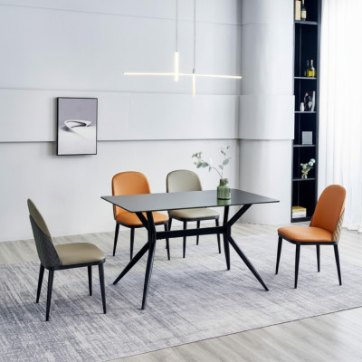 Dining room set designer dining table 4x upholstered chairs stainless steel furniture 5-piece set