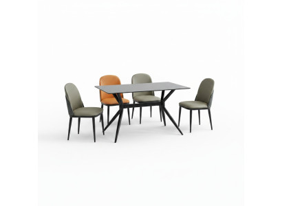 Dining room set designer dining table 4x upholstered chairs stainless steel furniture 5-piece set