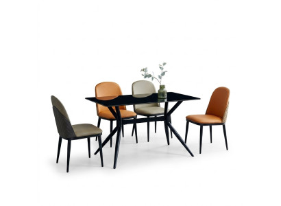 Dining room set, designer gray dining table, orange chairs, 6 single seats, 7-piece set