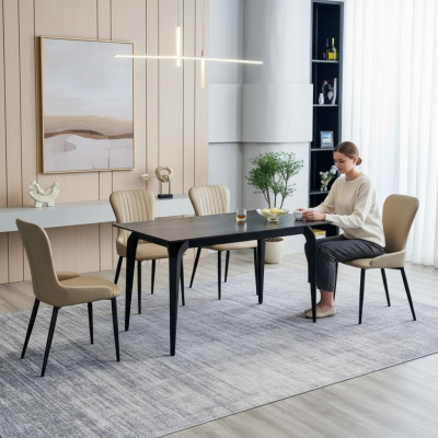 Dining room furniture designer black table stainless steel luxury upholstered chairs
