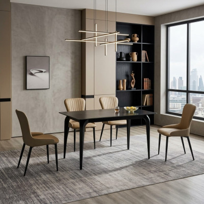 Dining room furniture designer black table stainless steel luxury upholstered chairs