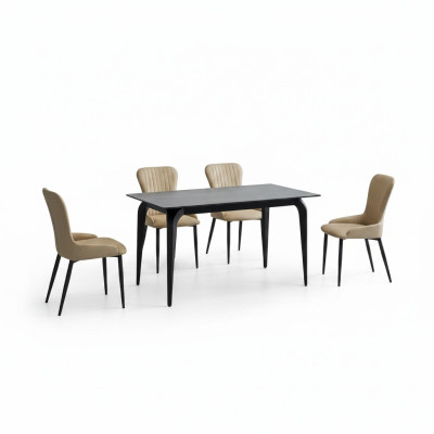 Dining room furniture designer black table stainless steel luxury upholstered chairs