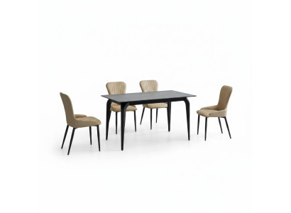 Dining room furniture designer black table stainless steel luxury upholstered chairs