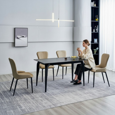 Modern gray dining table designer 6x textile chairs wood dining set