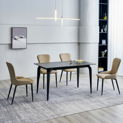 Modern gray dining table designer 6x textile chairs wood dining set