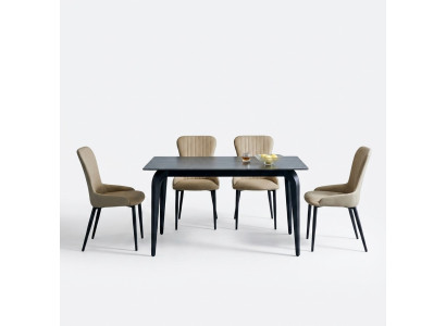 Modern gray dining table designer 6x textile chairs wood dining set