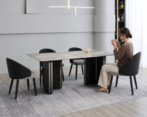 Noble dining room furniture designer dining table 6x faux leather chairs 7-piece set