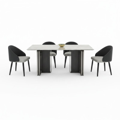 Noble dining room furniture designer dining table 6x faux leather chairs 7-piece set