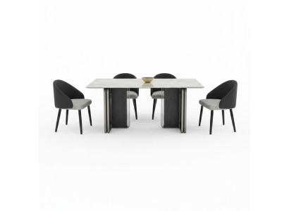 Noble dining room furniture designer dining table 6x faux leather chairs 7-piece set