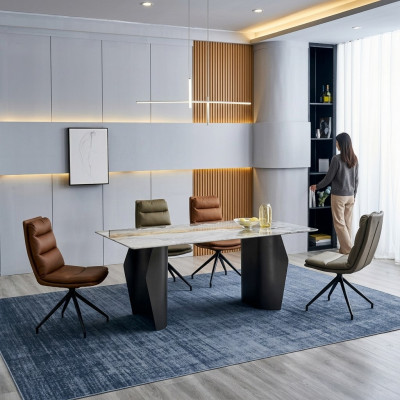 Stylish Dining Room Furniture Grey Dining Table 4x Faux Leather Chairs Single Seater