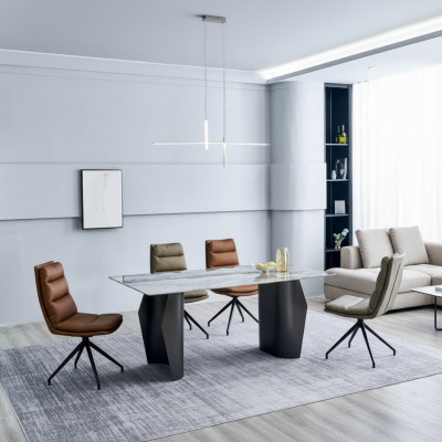 Stylish Dining Room Furniture Grey Dining Table 4x Faux Leather Chairs Single Seater
