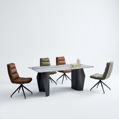 Stylish Dining Room Furniture Grey Dining Table 4x Faux Leather Chairs Single Seater