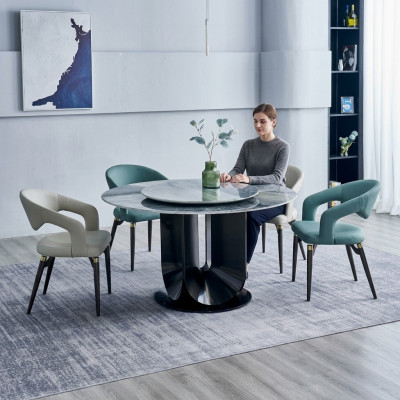 Modern dining set designer round table 4x chairs dining room set 5-piece