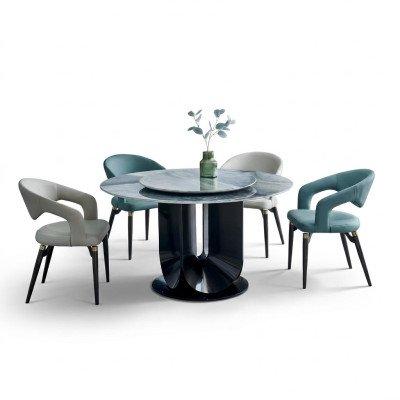 Modern dining set designer round table 4x chairs dining room set 5-piece