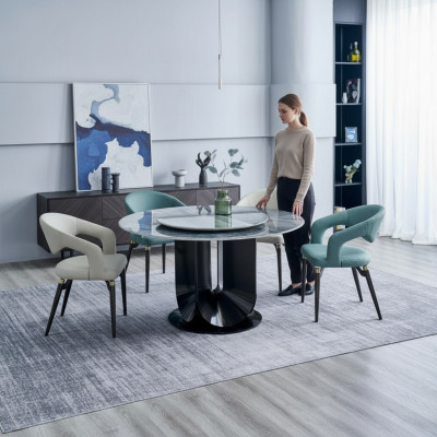 Designer dining set luxury round dining table 6x chairs stylish seating group