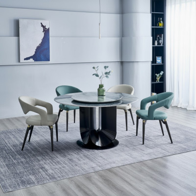 Designer dining set luxury round dining table 6x chairs stylish seating group