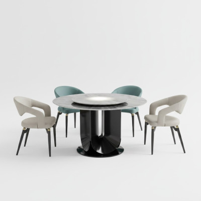 Designer dining set luxury round dining table 6x chairs stylish seating group