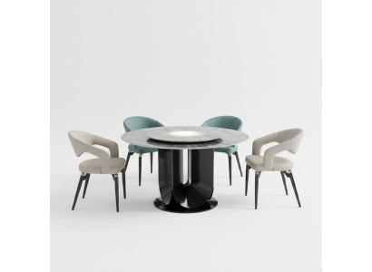 Designer dining set luxury round dining table 6x chairs stylish seating group
