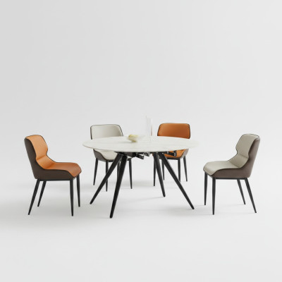 Beige Round Dining Table Round Table 4x Upholstered Chairs Designer Dining Room