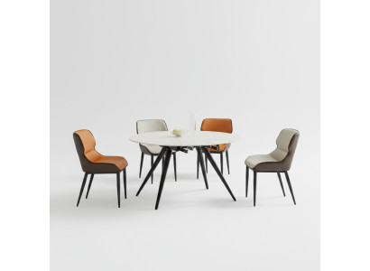 Beige Round Dining Table Round Table 4x Upholstered Chairs Designer Dining Room